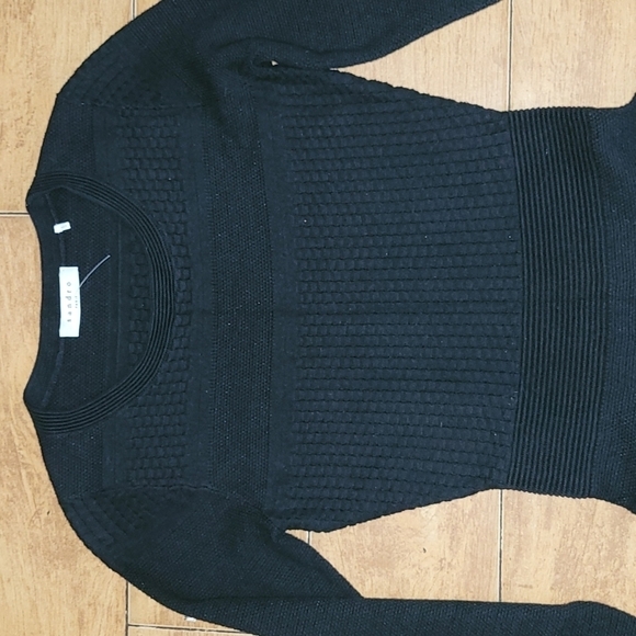 Sandro Textured Long Sleeve Black Skater Dress Size 1 (S) - Picture 2 of 13